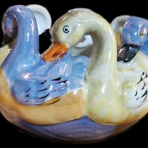 Vintage Japan Lustre ware small swan planter, hand painted, multi-colored.